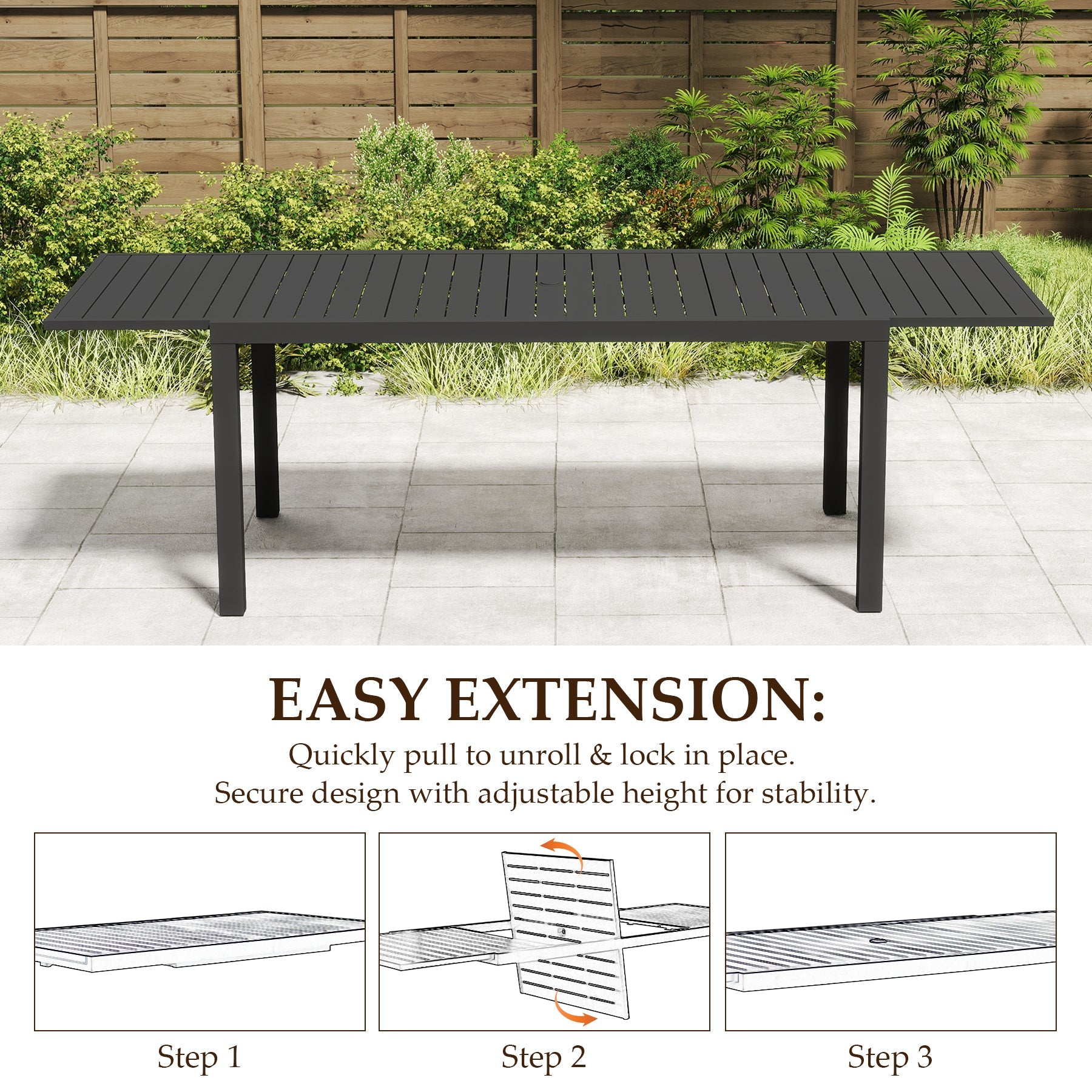 97.2"L Extendable Aluminum Outdoor Dining Table by HouseOfZazla