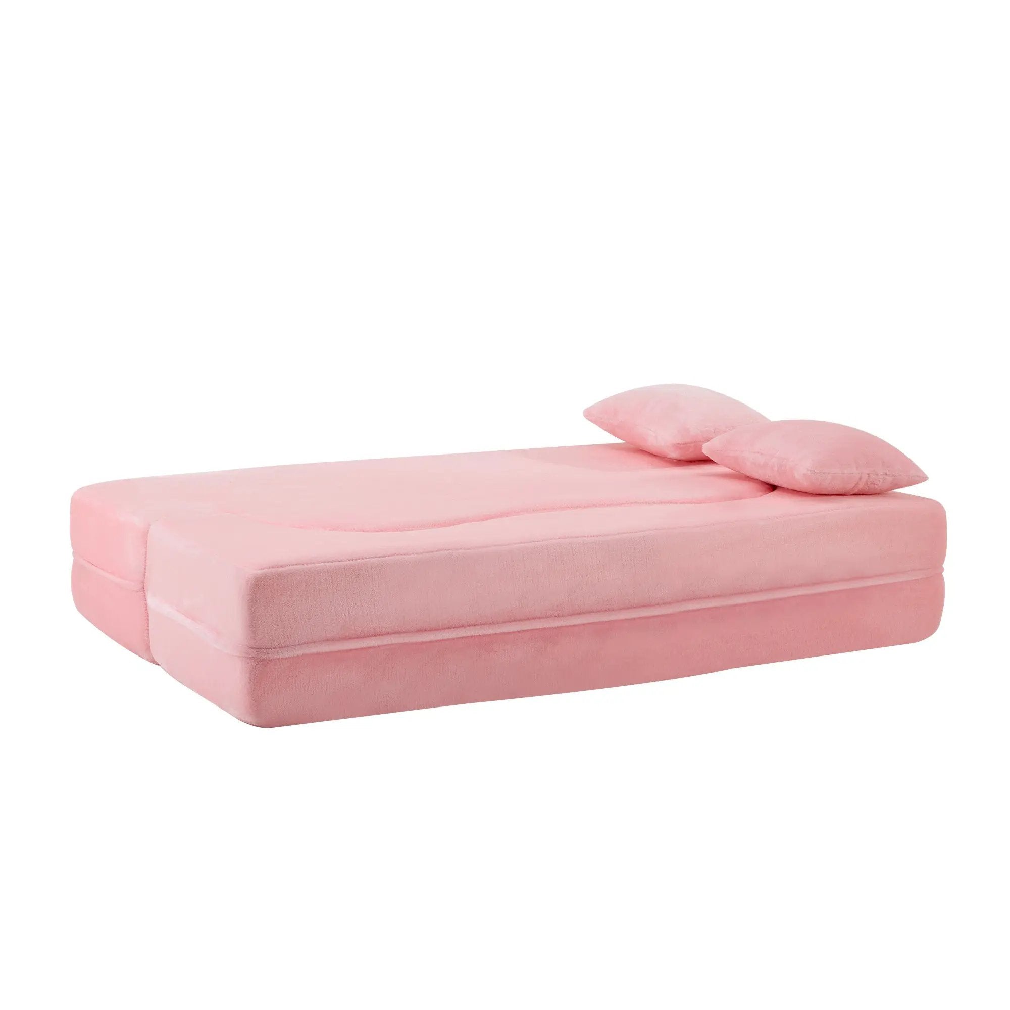 71-Inch Folding Sofa Bed in Pink Chenille with High-Density Foam by HouseOfZazla