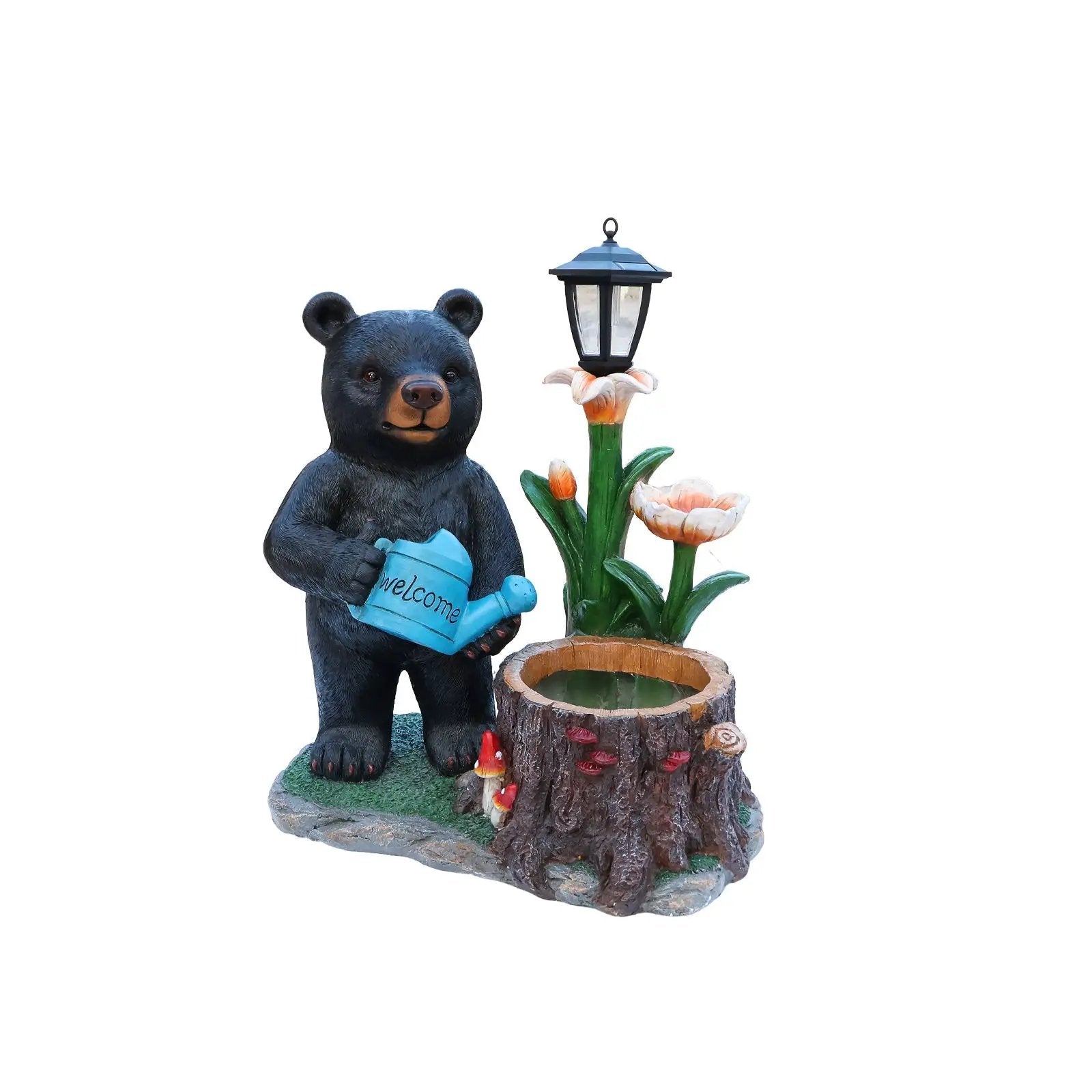 Standing Black Bear Garden Planter with Decorative Solar Lantern by HouseOfZazla