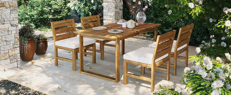 U_STYLE Farmhouse 5-Piece Outdoor Patio Dining Set with Adjustable Legs by HouseOfZazla