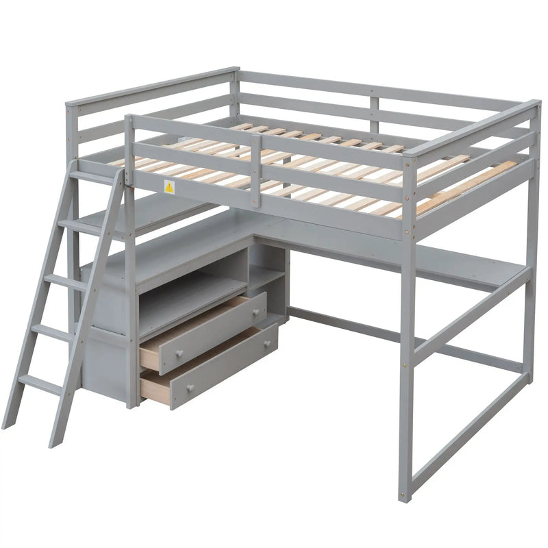 Modern Loft Bed With Built In Desk, Shelves, And 2 Drawers by HouseOfZazla