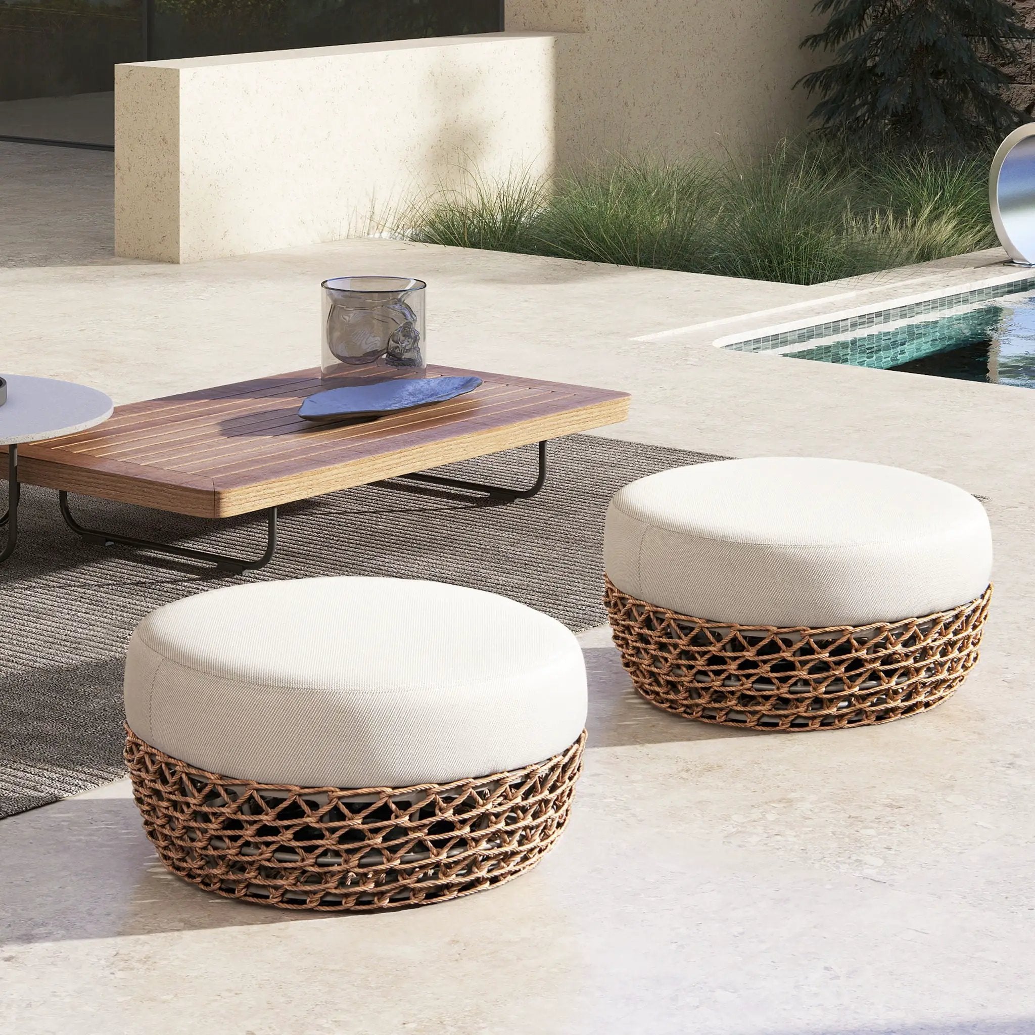 Willow - Round Upholstered Patio Ottoman by HouseOfZazla