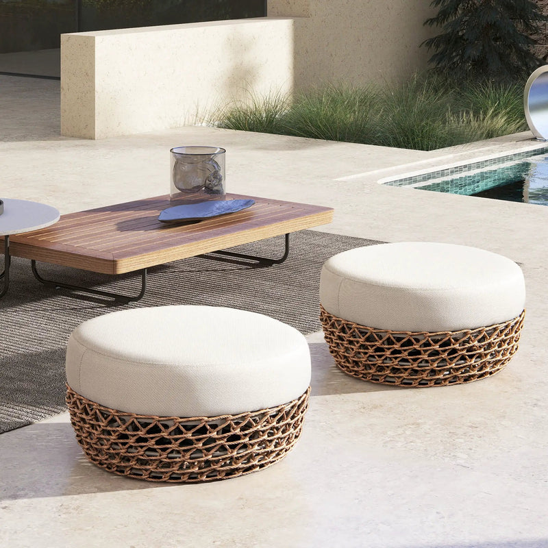 Willow - Round Upholstered Patio Ottoman by HouseOfZazla