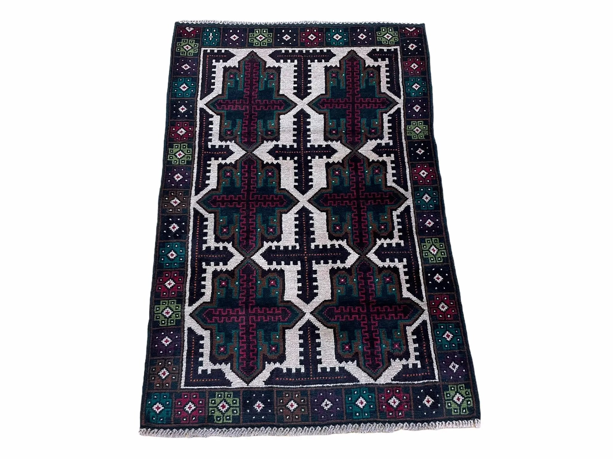 3 X 4.4 Vintage Handmade Tribal Wool Rug Balouchi Rug Afghan Rug Red Beige Green by Jewel Rugs