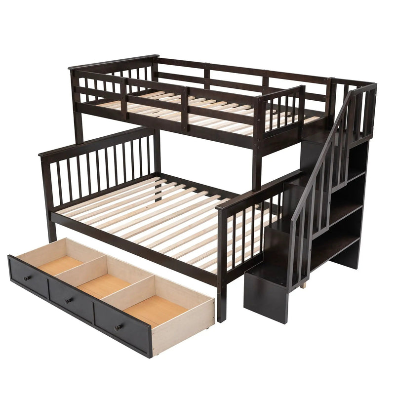 Stairway Bunk Bed With Storage And Guard Rail For Bedroom by HouseOfZazla
