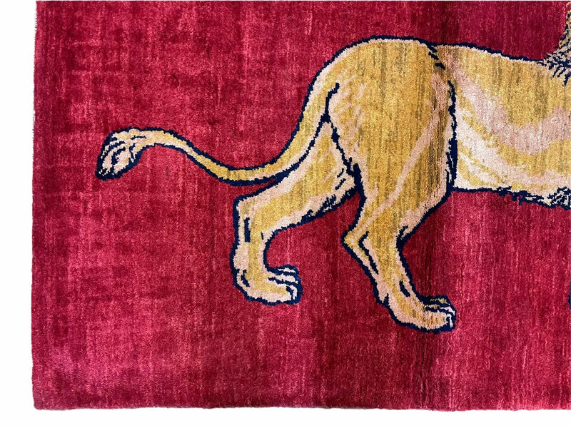 3 X 5 Handmade Hand-Knotted Rug Quality Wool Pictorial Lion Red Organic Dyes by Jewel Rugs