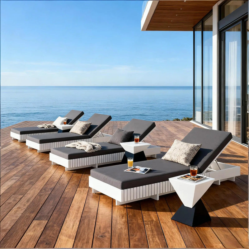 White Acacia Solid Wood Outdoor Chaise Lounge with Dark Grey Cushion by HouseOfZazla