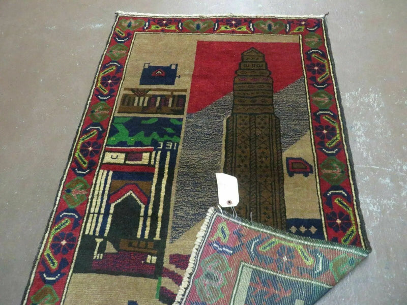 3' X 4' New Vintage Handmade Afghan Balouch Tribal Wool Pictorial Rug # 281 by Jewel Rugs