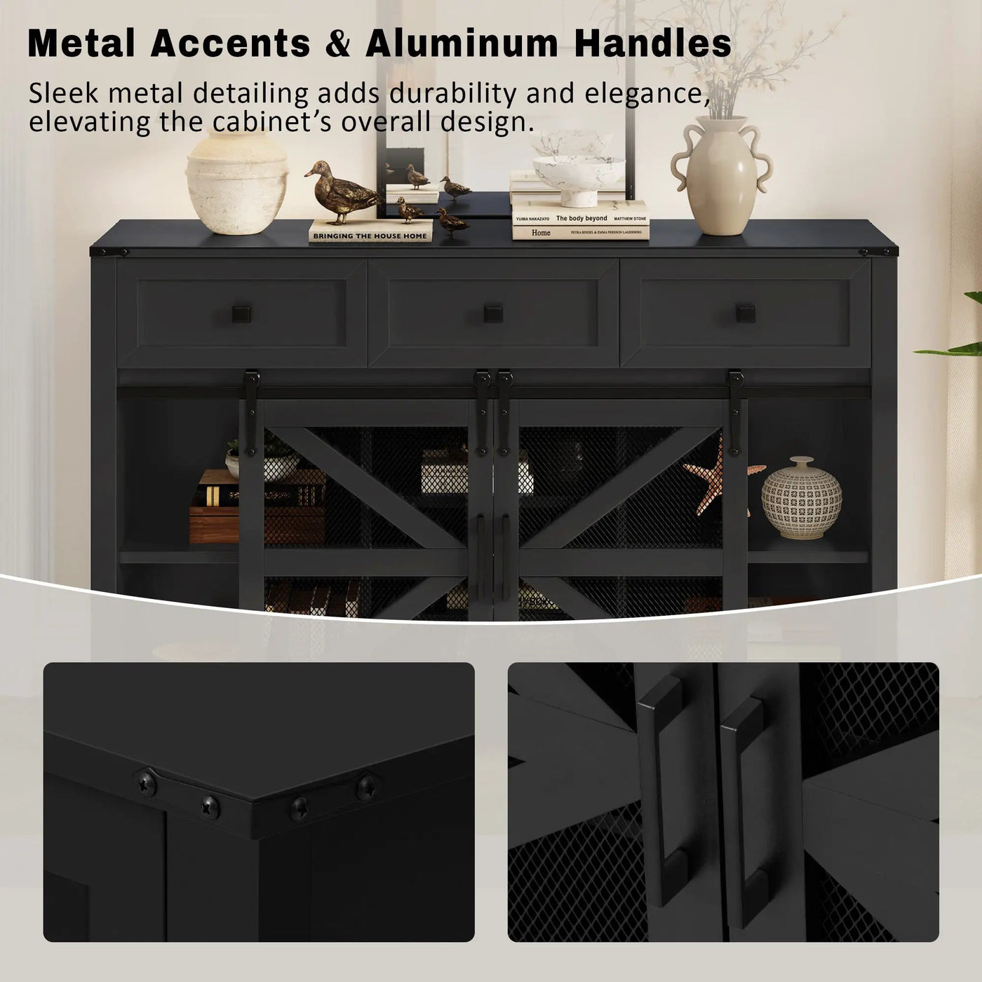 U_Style 55" Sliding Barn Door Sideboard Buffet Cabinet by HouseOfZazla