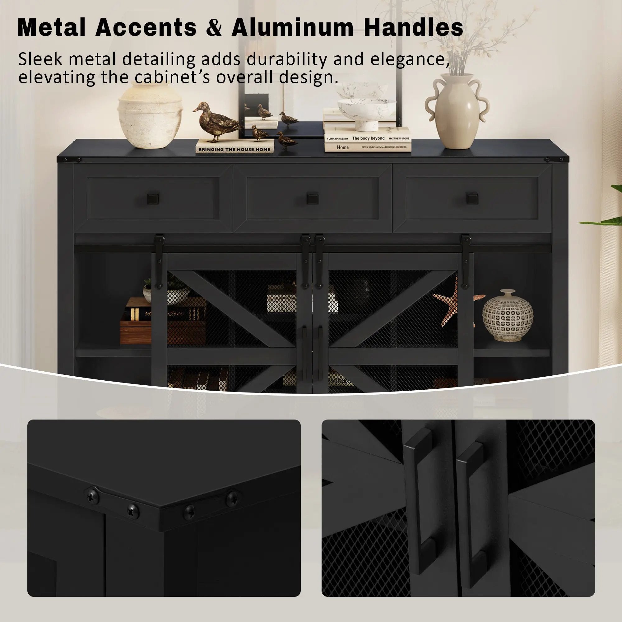 U_Style 55" Sliding Barn Door Sideboard Buffet Cabinet by HouseOfZazla