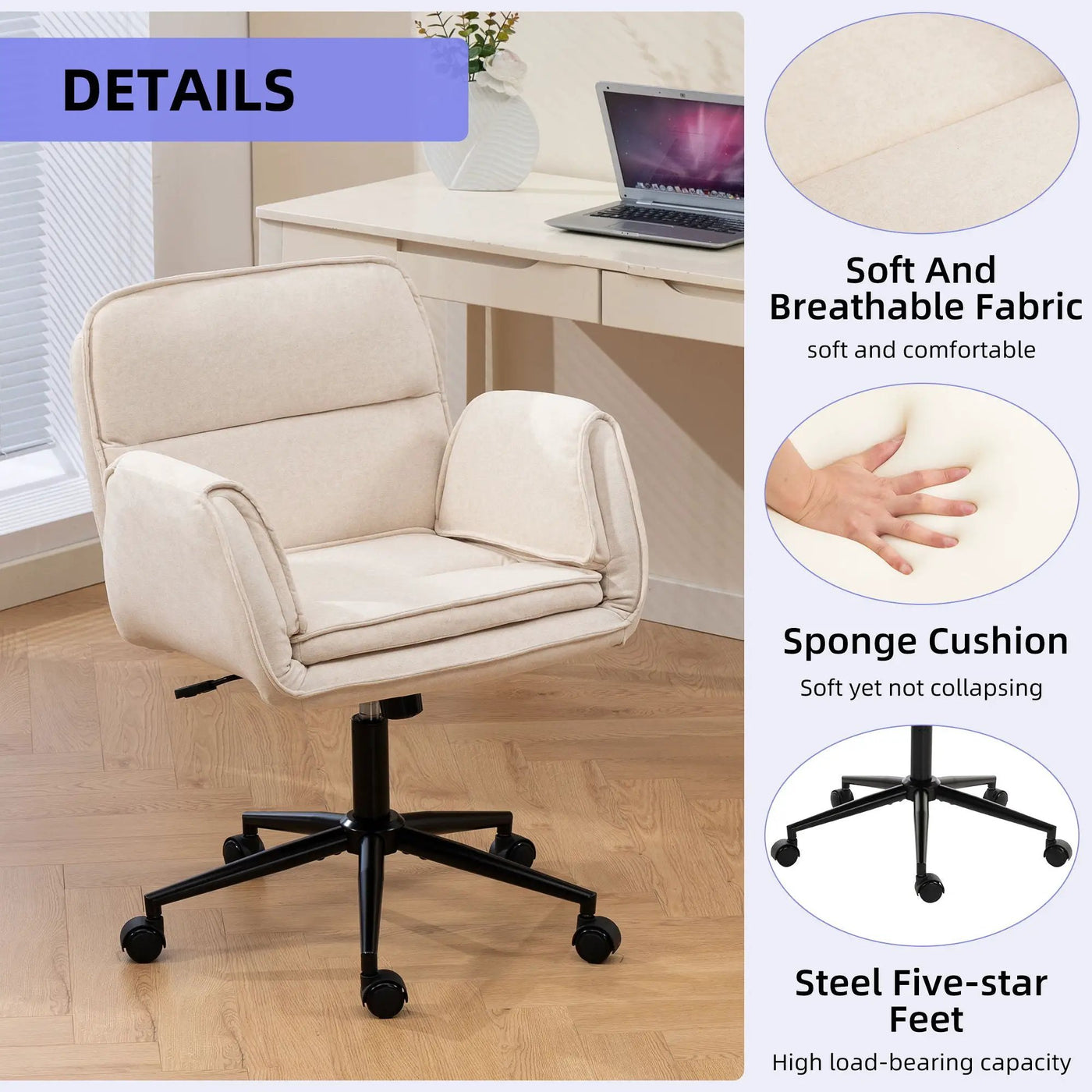 Criss Cross Swivel Desk Chair With Adjustable Armrests & Wheels For Home Office by HouseOfZazla