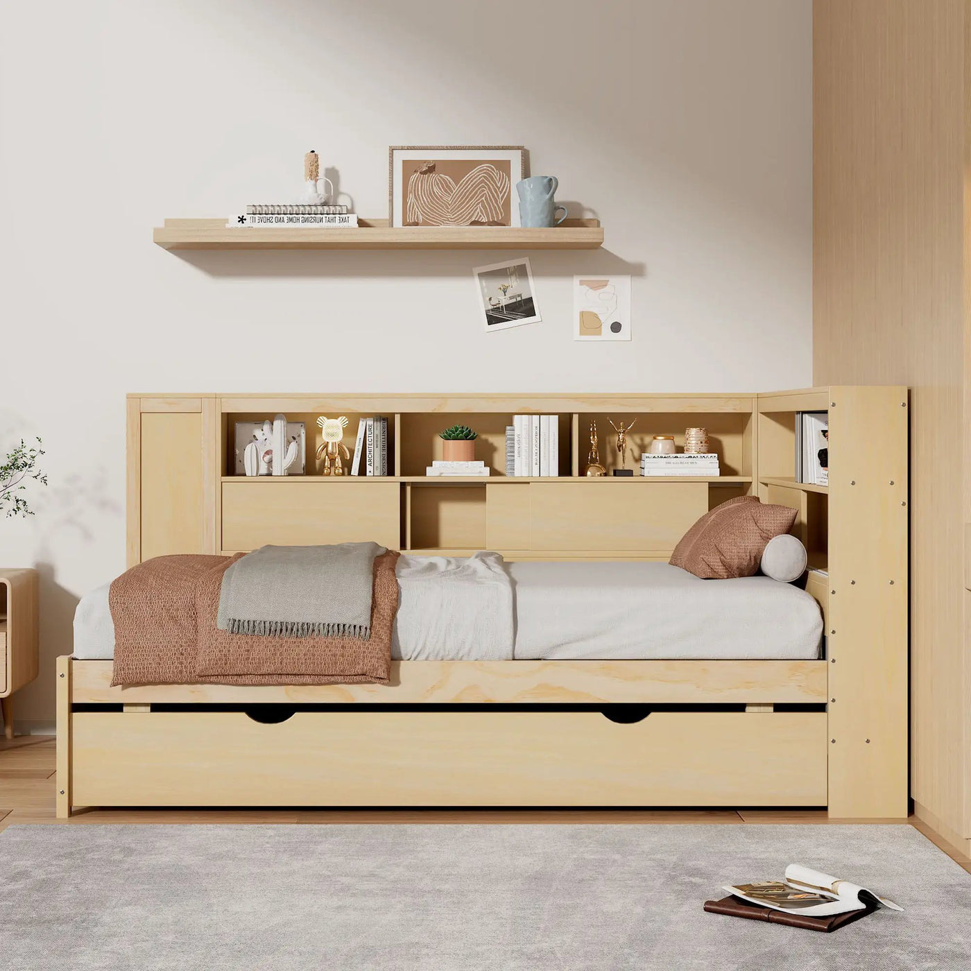 Daybed With Storage Shelves, USB Charging, And Trundle Bed by Unique Piece Furniture