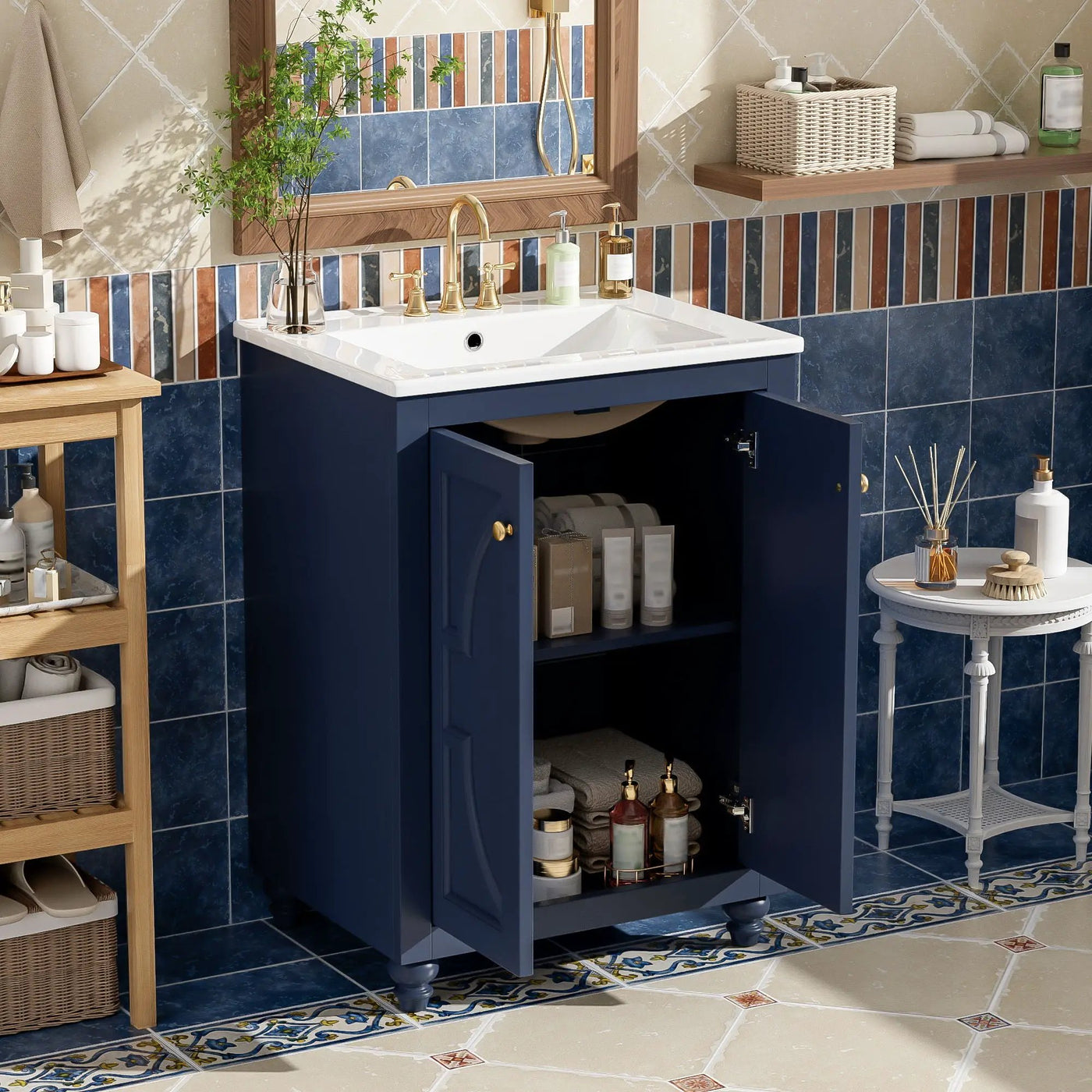 Bathroom Vanity With Ornate Elliptical Motif, Soft Close Hinges by HouseOfZazla