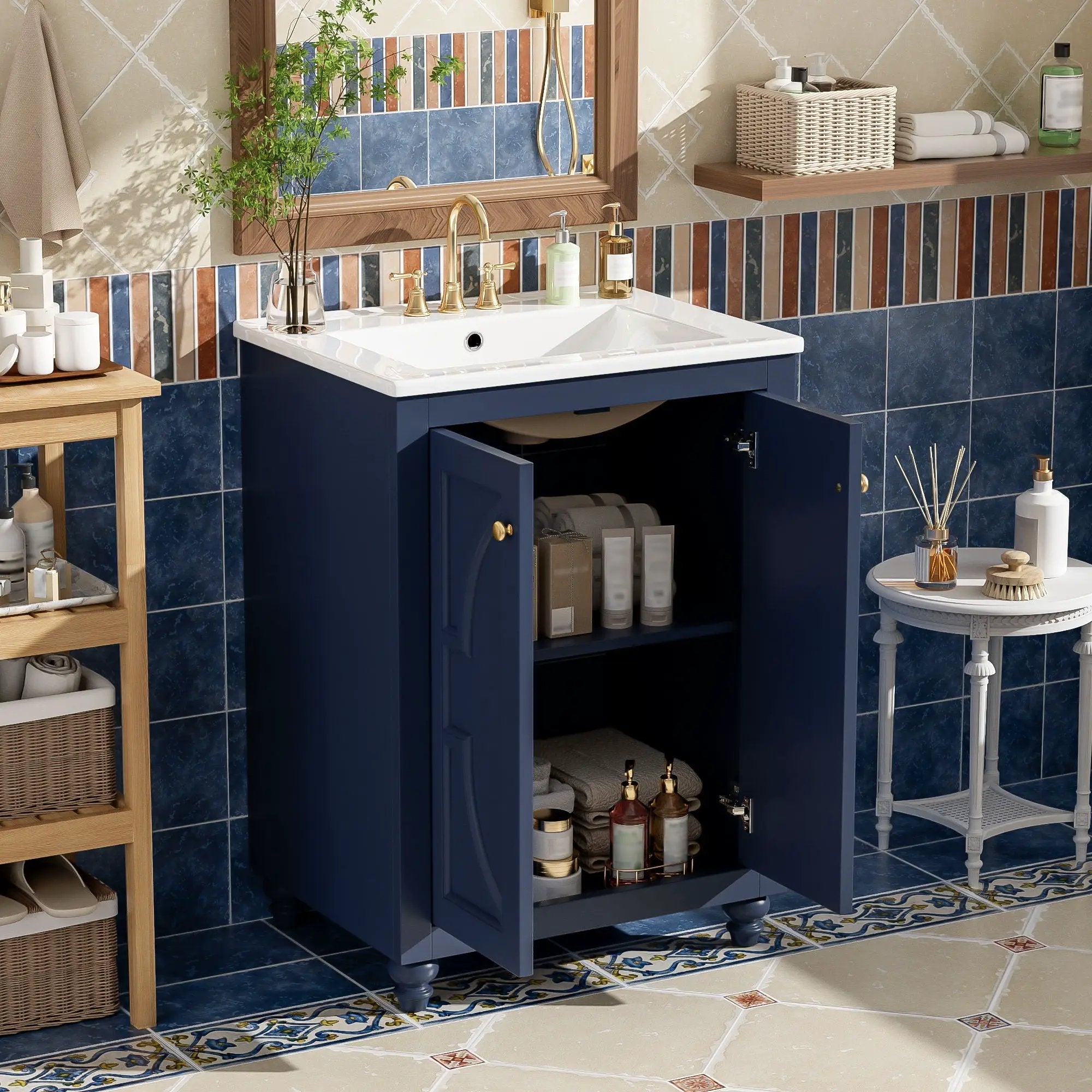 Bathroom Vanity With Ornate Elliptical Motif, Soft Close Hinges by Unique Piece Furniture