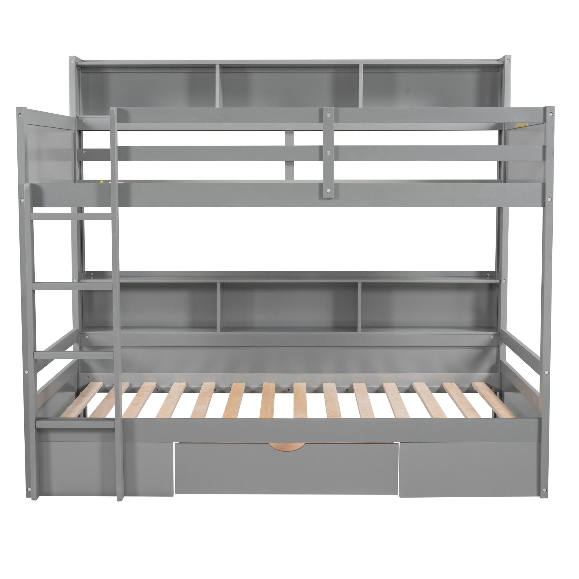 Twin Size Bunk Bed With Built-In Shelves Beside Both Upper And Down Bed And Storage Drawer by HouseOfZazla