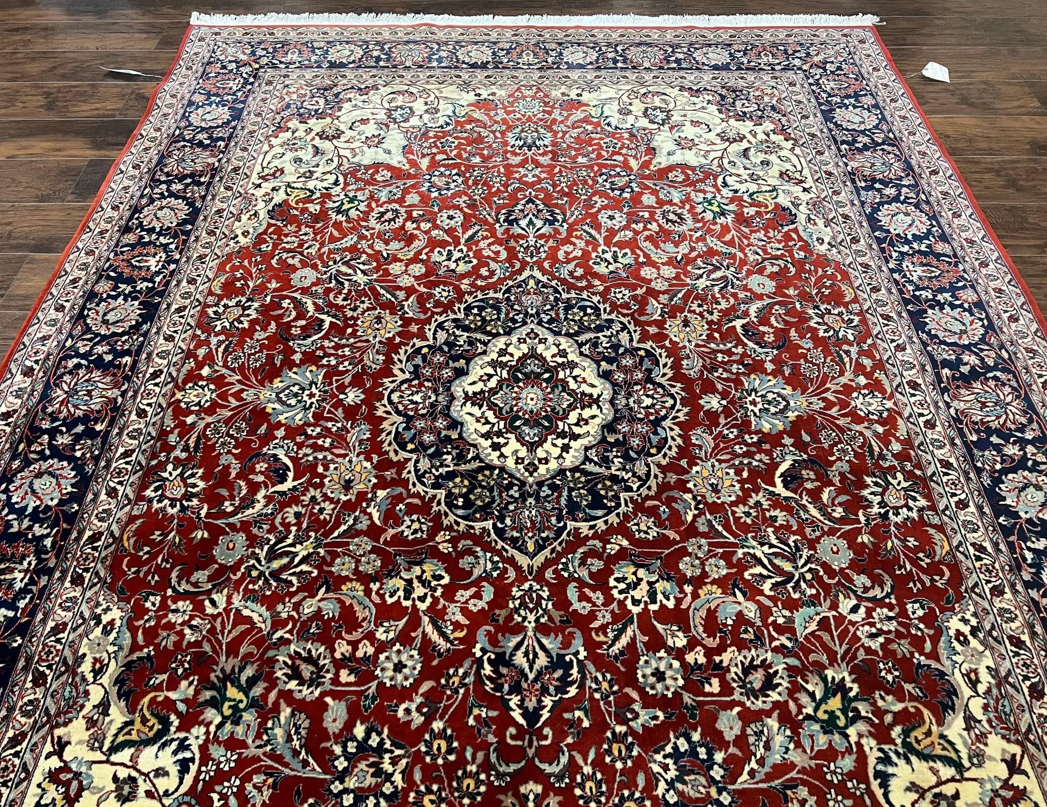 Fine Sino Persian Rug 7x10 ft, Floral Central Medallion Oriental Carpet, Red Navy Blue Cream, Hand Knotted Wool Traditional Vintage Rug by Jewel Rugs