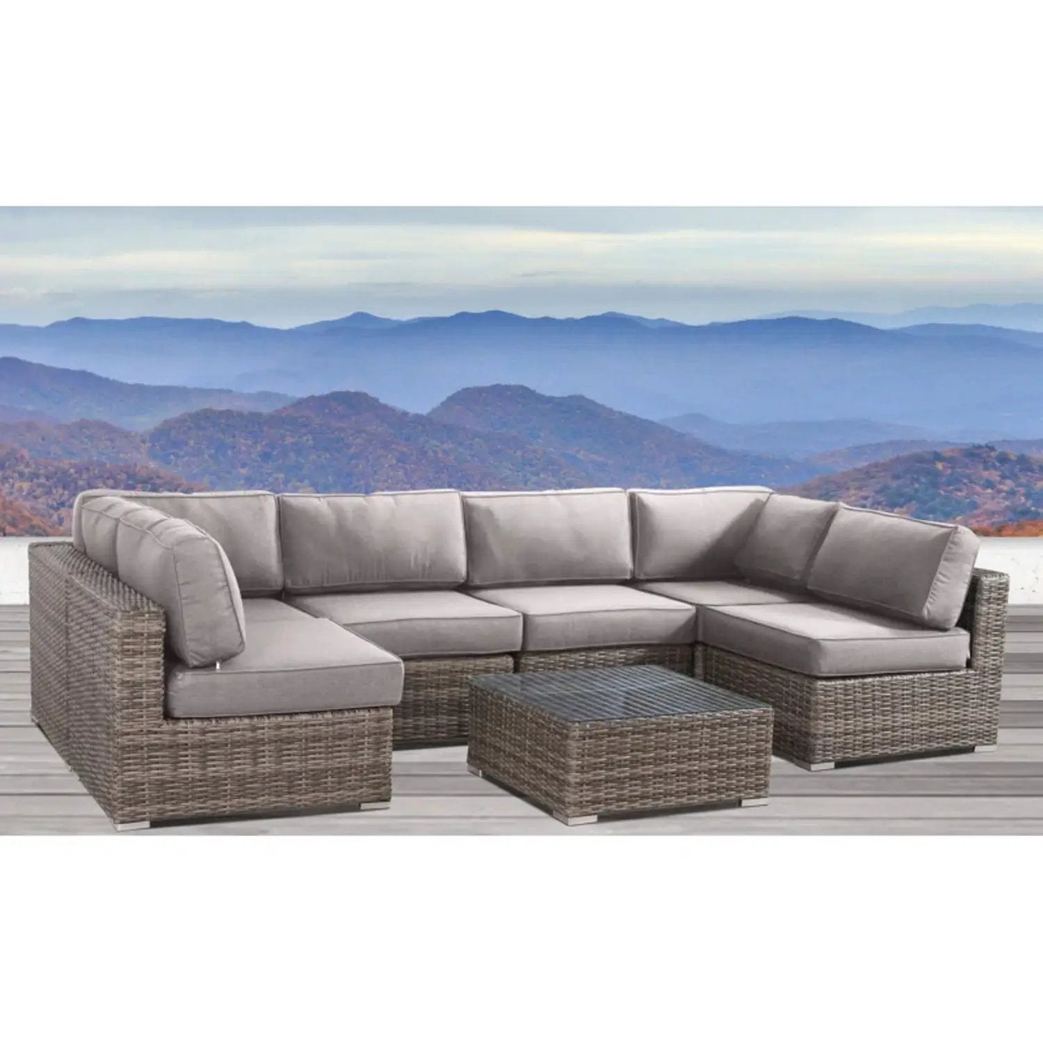 6 Person Wicker Seating Group With Premium Cushions - Gray Mix by Unique Piece Furniture