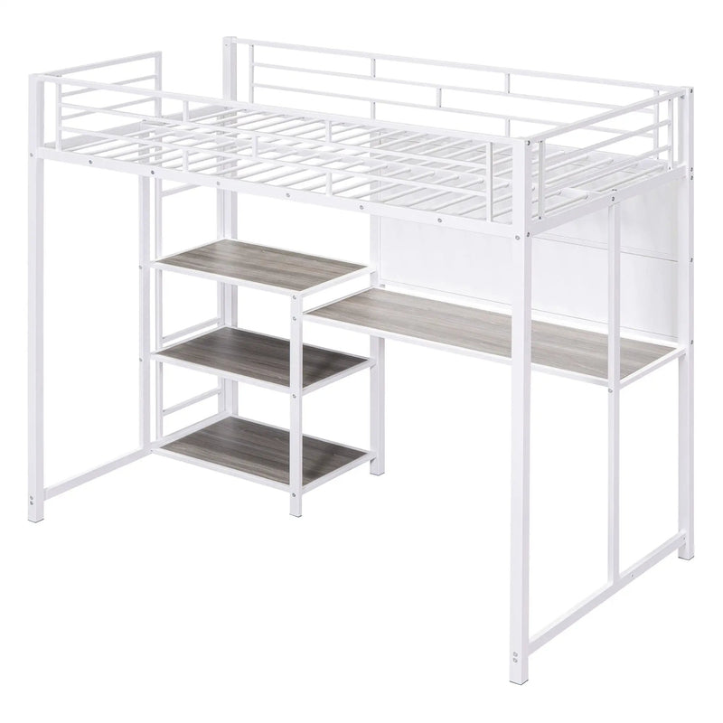 Metal Loft Bed With Desk, 3 Shelves And Ladder by Unique Piece Furniture
