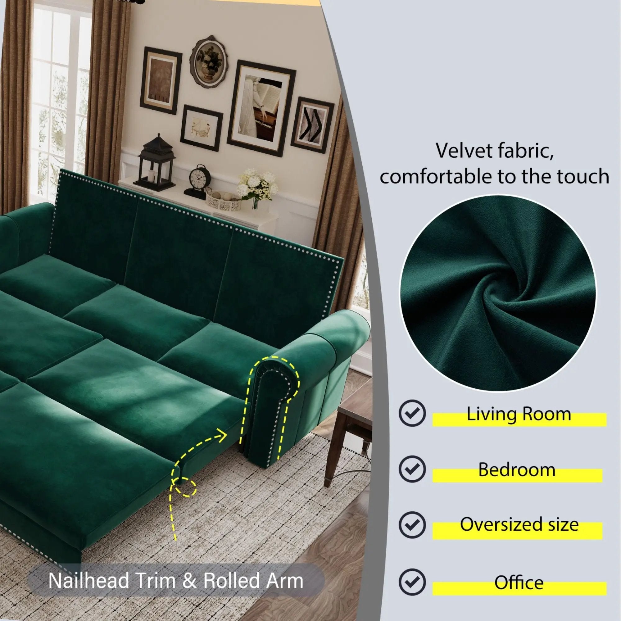 3 In 1 Convertible Sleeper Sofa With Nailhead Trim & Rolled Arm by HouseOfZazla