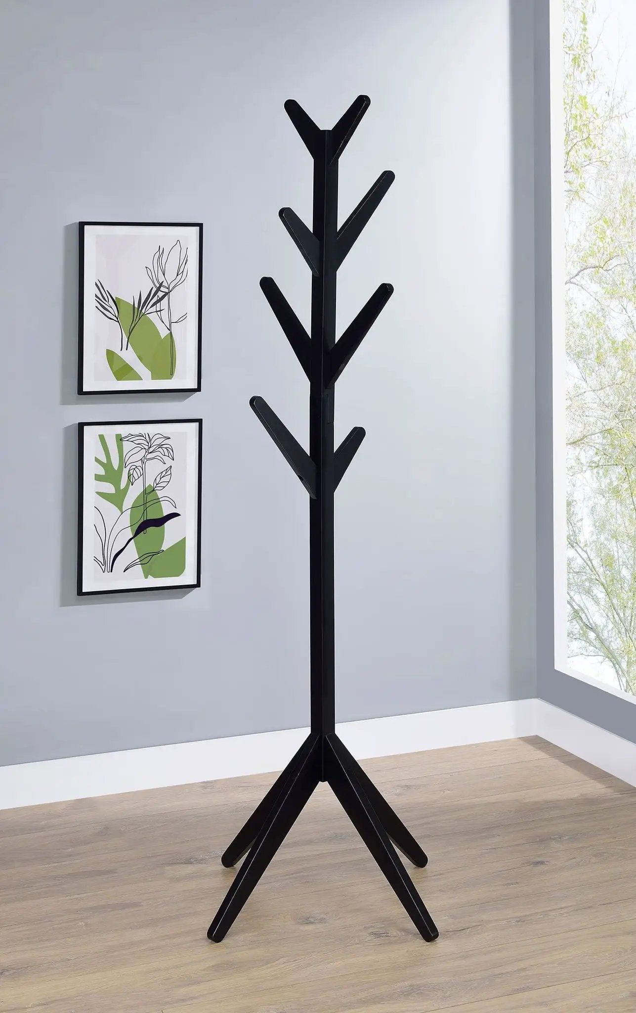 Margaret Solid Wood Coat Rack Clothing Hanger Black by Unique Piece Furniture
