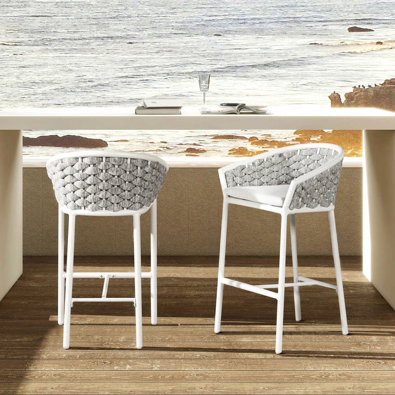 Rowan - Rope Barrel Low Back Patio Counter Stool (Set of 2) - Optic White by Unique Piece Furniture