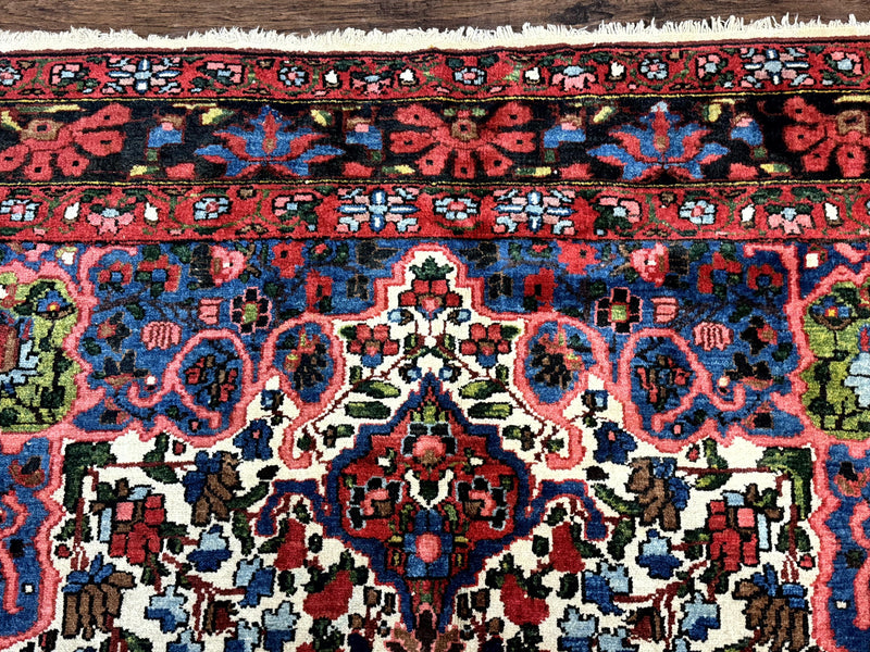 Persian Bakhtiari Rug 7x10, Antique Persian Carpet, Colorful, Great Colors, Ivory Red Blue, Rare Tribal Rug by Jewel Rugs