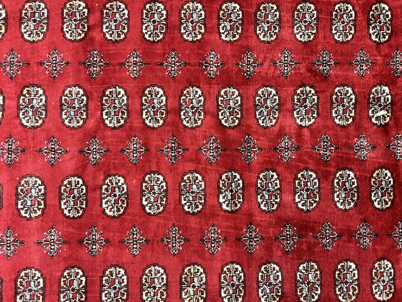 Turkoman Rug 8 x 11.6, Red Bokhara Pakistani Carpet, Wool Handmade Vintage Rug by Jewel Rugs