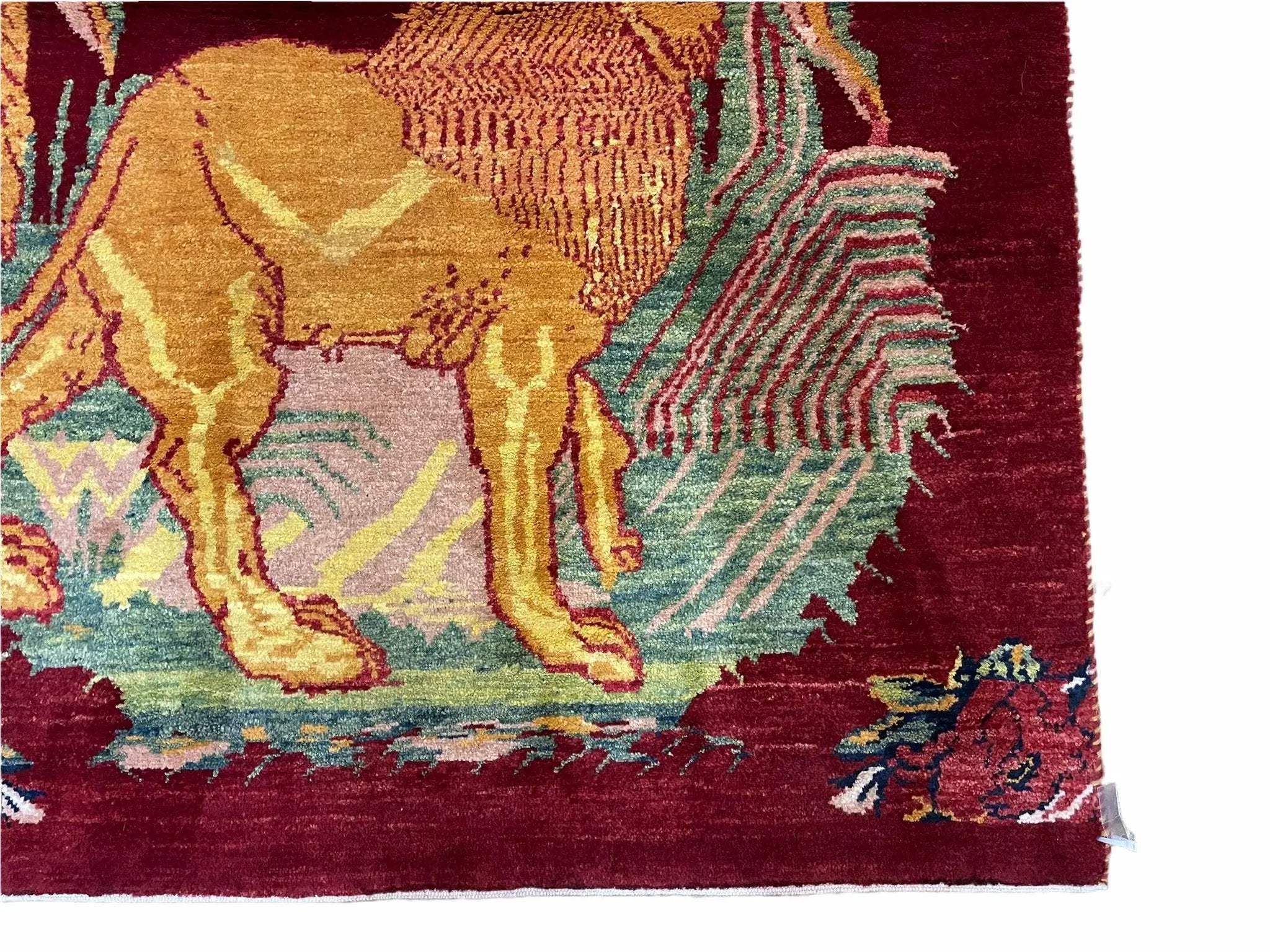 3 X 5 Handmade Rug New Vintage Rug Quality Wool Pictorial Lion Jungle Veg Dyes by Jewel Rugs