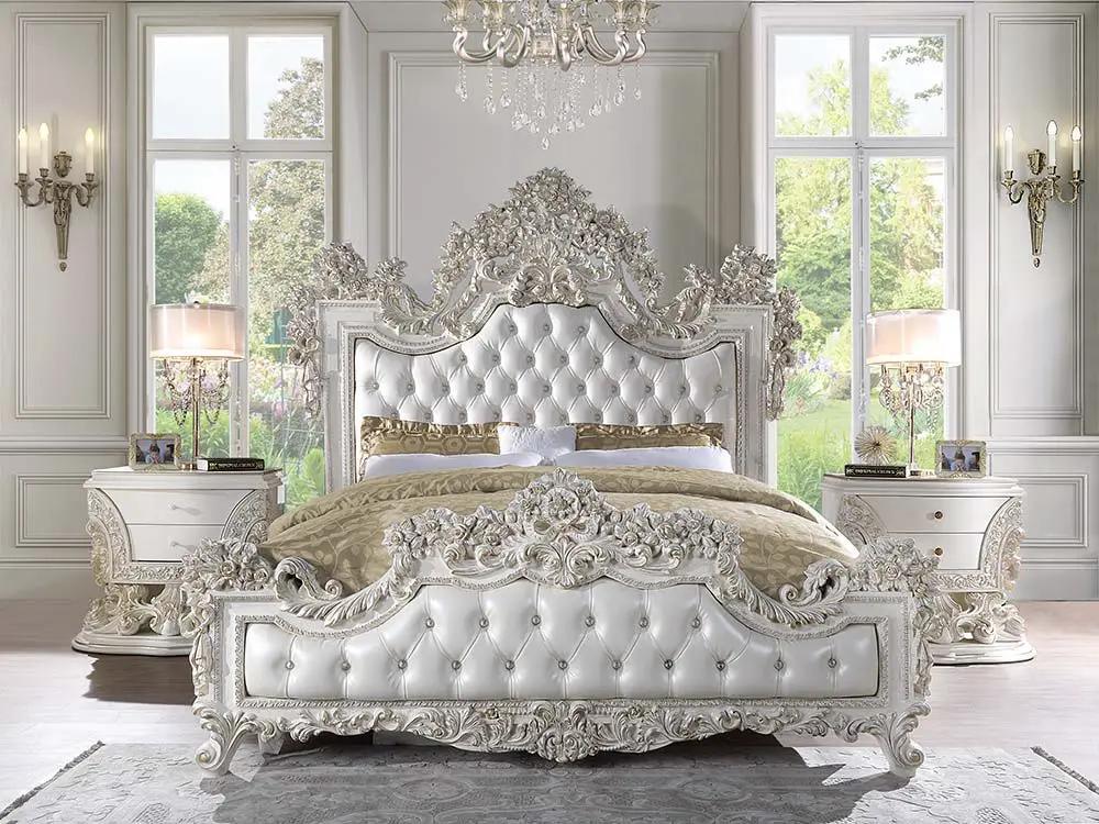 Adara - Eastern King Bed - Pearl White Synthetic Leather & Antique White by Unique Piece Furniture