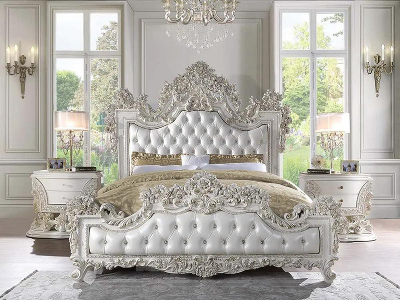 Adara - Eastern King Bed - Pearl White Synthetic Leather & Antique White by Unique Piece Furniture