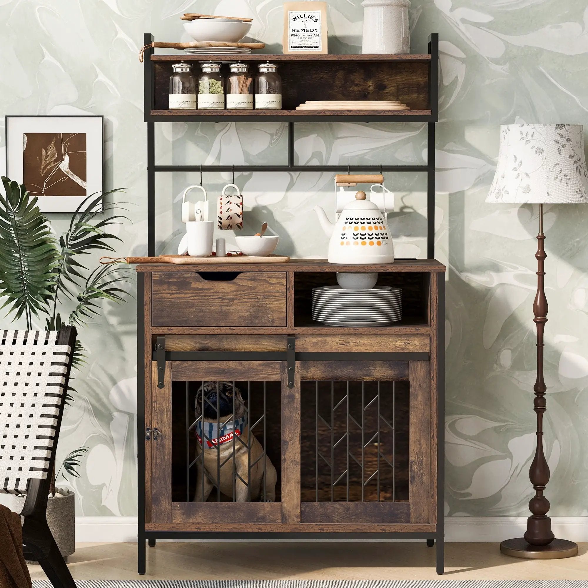 Furniture Style 2 In 1 Pet Friendly Dog Crate Composite Desk Hutch - Rustic Brown by HouseOfZazla
