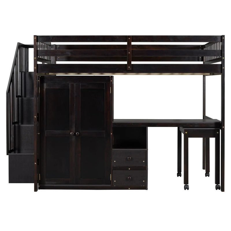 Loft Bed With Stairs, Bookshelf, Drawers, Desk & Wardrobe, Space Saving Multifunctional Furniture by HouseOfZazla