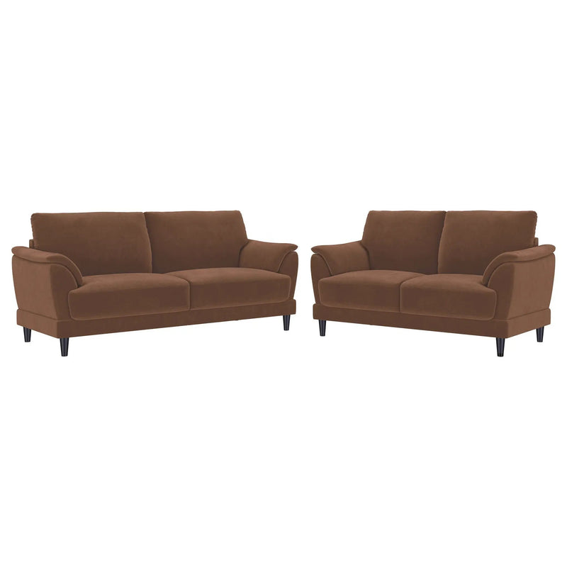 Selma 2-piece Velvet Upholstered Crescent Arm Sofa Set Rust by Unique Piece Furniture
