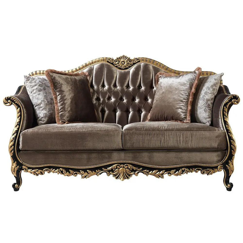 Betria - Loveseat With 4 Pillows - Light Green Velvet, Gold & Black High Gloss by Unique Piece Furniture