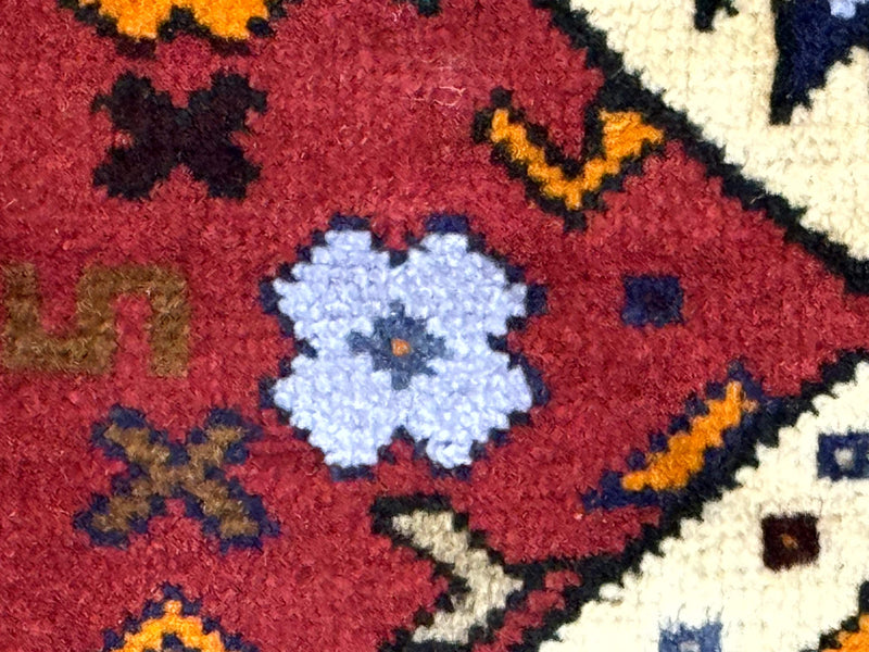Small Persian Tribal Rug, Red and Ivory, Baluch Rug by Jewel Rugs