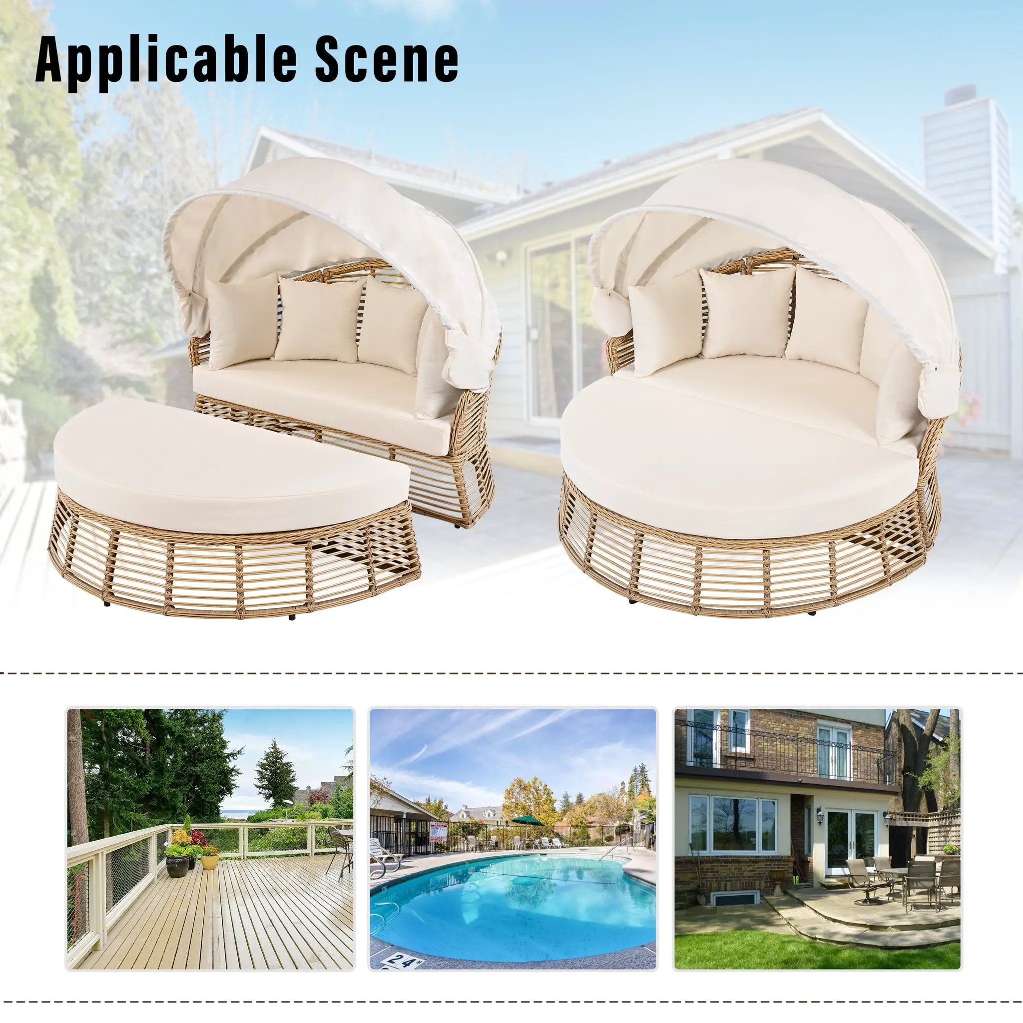 Outdoor Patio Rattan Round Daybed with Retractable Canopy by HouseOfZazla