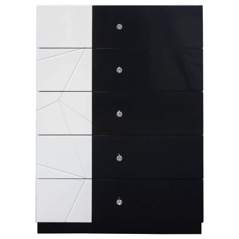5 Drawer Chest Storage Unit, Clothes Organizer, Geometric Pattern - White / Black by Unique Piece Furniture