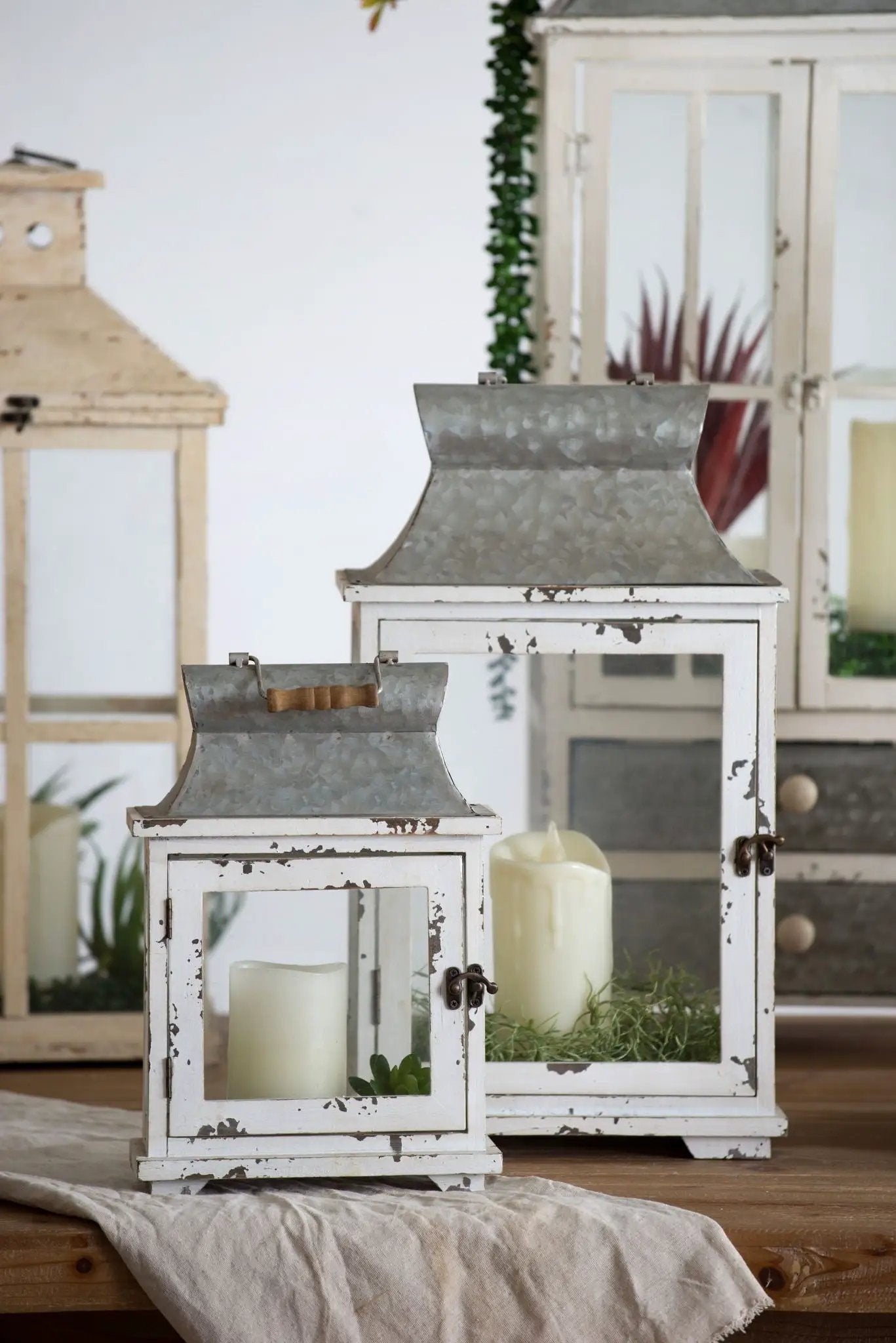 Wooden Candle Lantern Decorative, Hurricane Lantern Holder Decor For Indoor Outdoor, Home Garden Wedding - White by Unique Piece Furniture