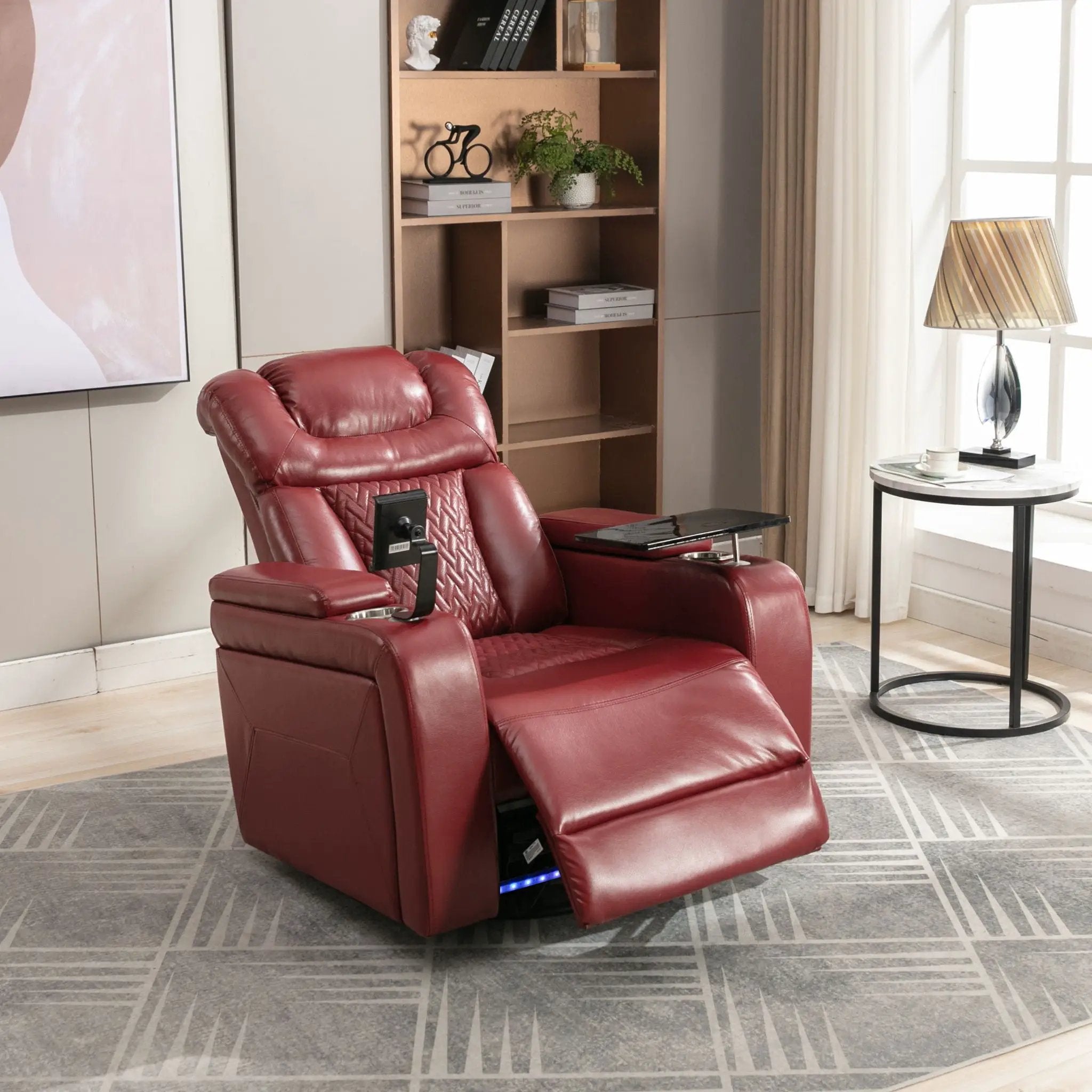 270 Degree Swivel Power Recliner With Tray Table, Phone Holder, Cup Holder, USB Port by HouseOfZazla