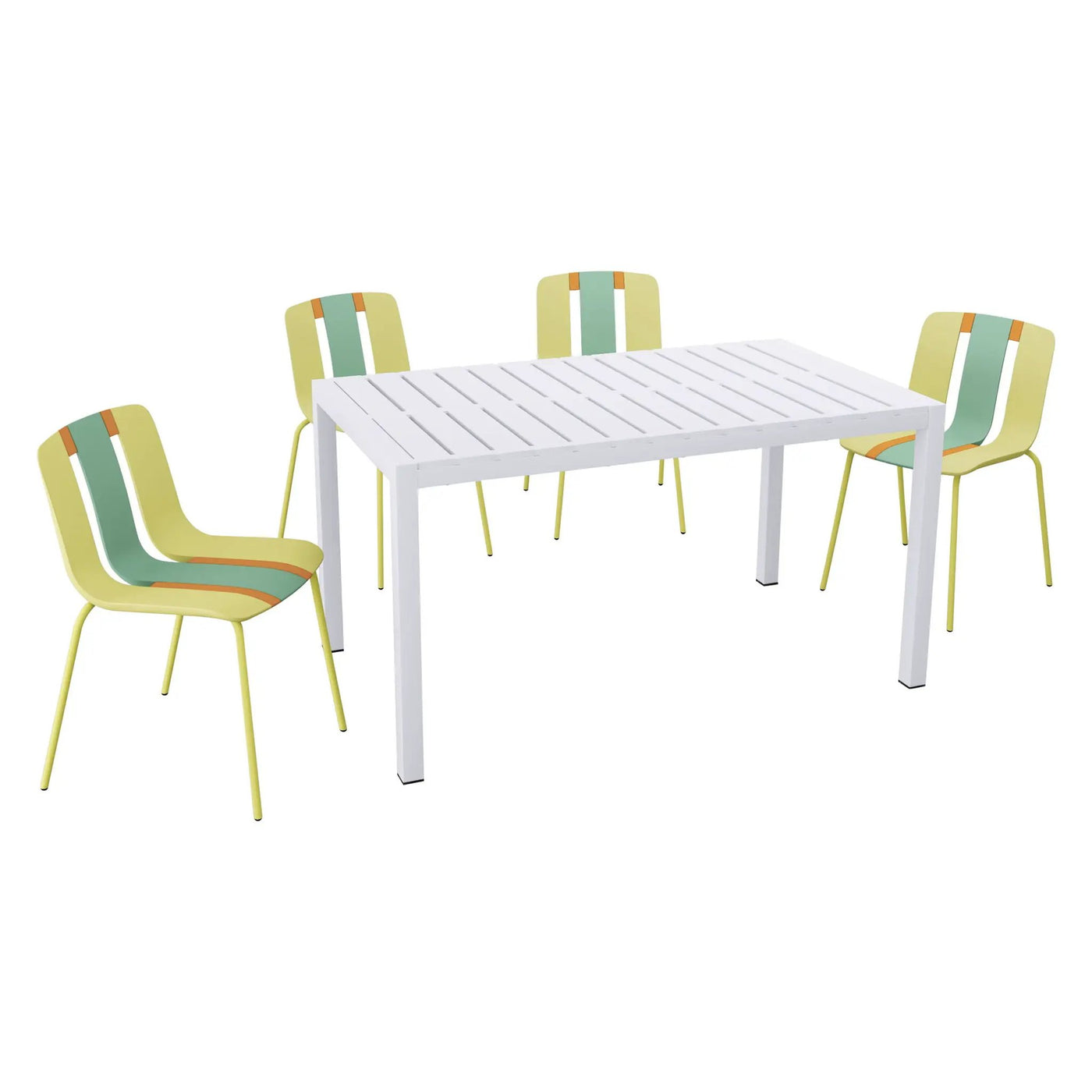 4 Piece Set Of Modern Striped Color- Blocking Single Chairs With Long Table by HouseOfZazla