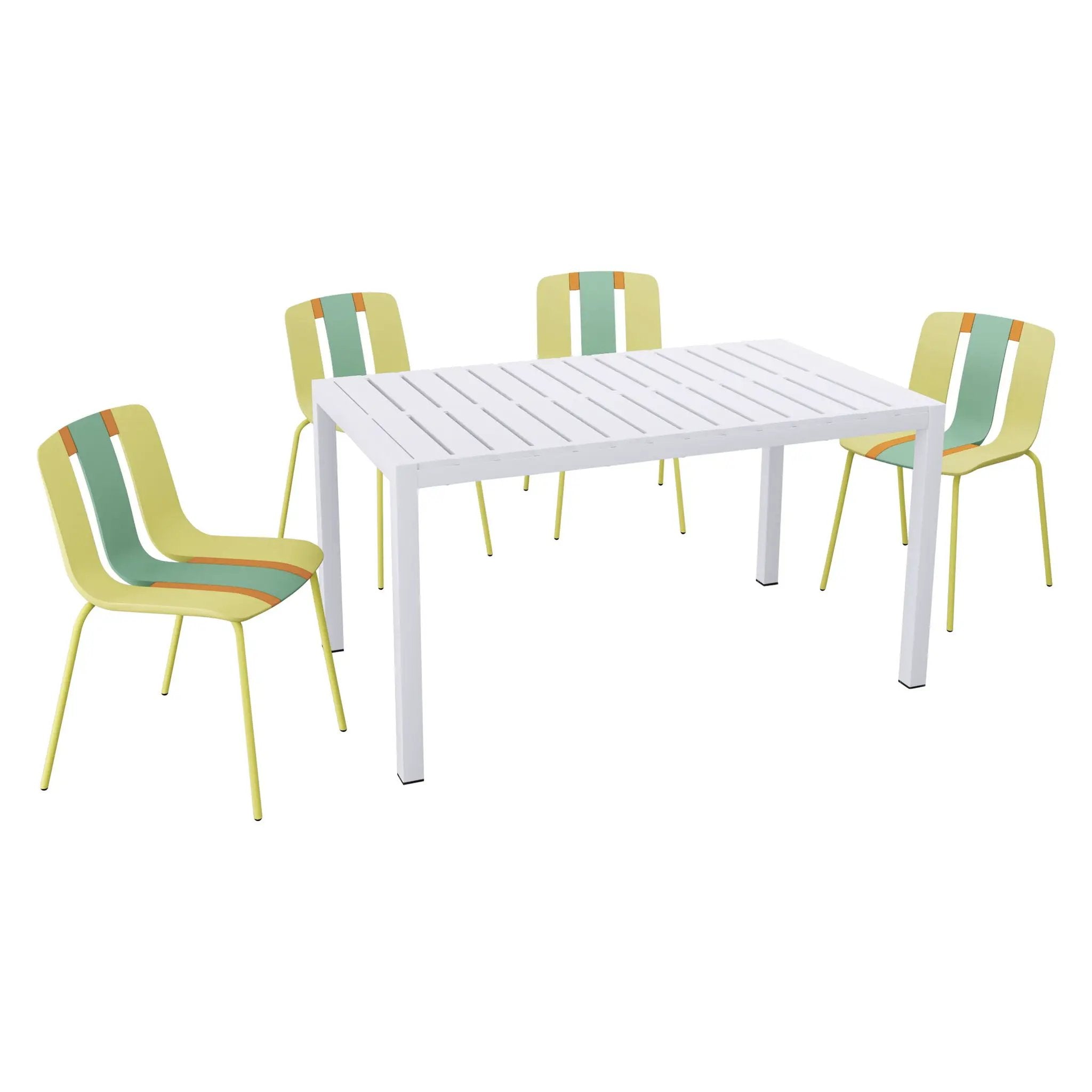 4 Piece Set Of Modern Striped Color- Blocking Single Chairs With Long Table by HouseOfZazla