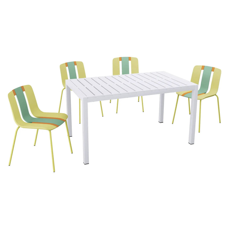 4 Piece Set Of Modern Striped Color- Blocking Single Chairs With Long Table by HouseOfZazla
