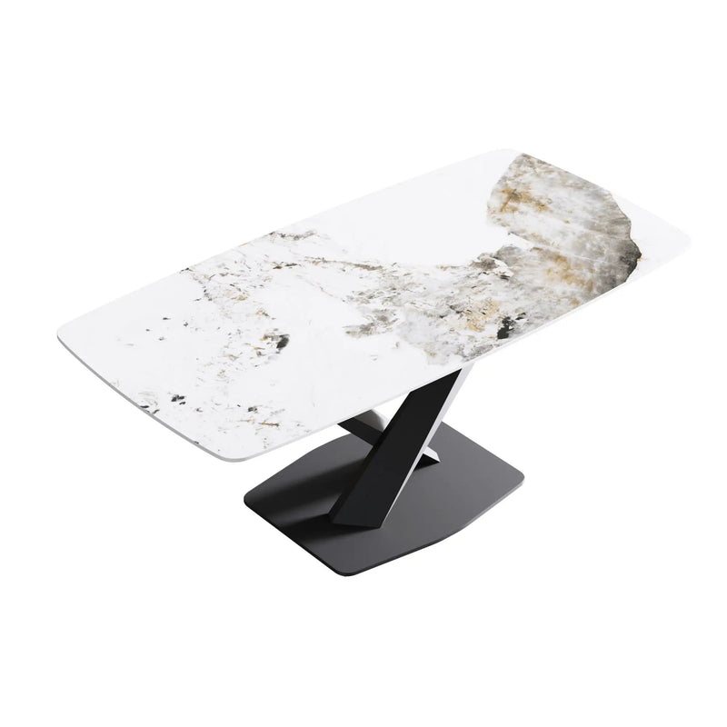 Modern Artificial Stone Pandora White Curved Metal Leg Dining Table, Can Accommodate 6-8 People - Antique White by HouseOfZazla