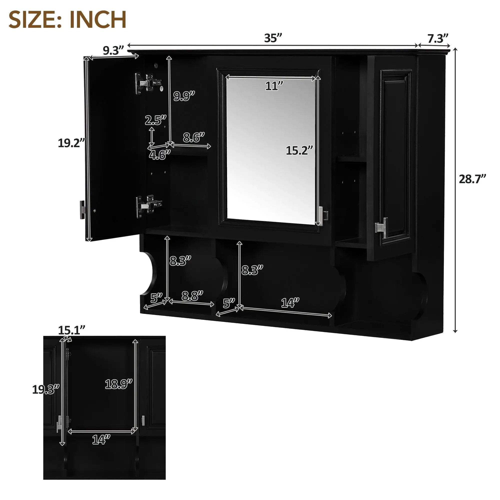 Wall Mounted Bathroom Medicine Wall Cabinet With Mirror & Open Shelves by Unique Piece Furniture