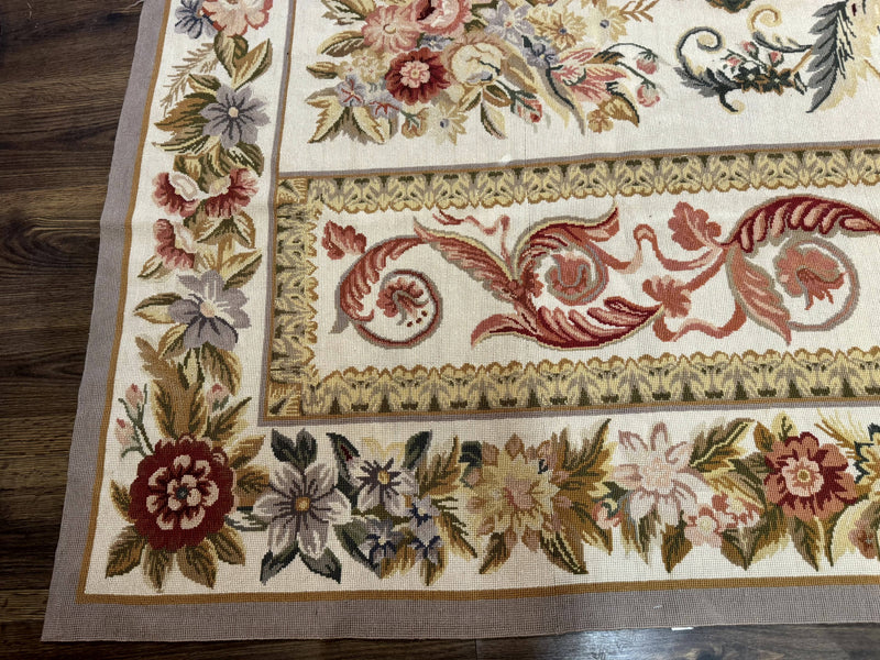 Aubusson Needlepoint Rug 10x14, Elegant European French Carpet, Vintage Carpet by Jewel Rugs