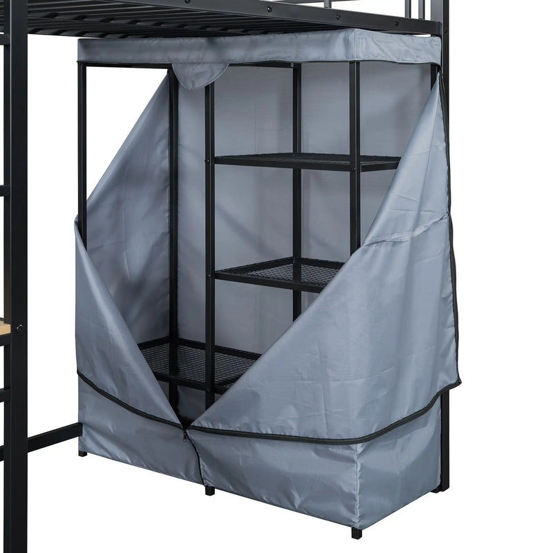 Loft Bed With Desk, Shelves, Power Outlet, LED Light And Wardrobe by Unique Piece Furniture