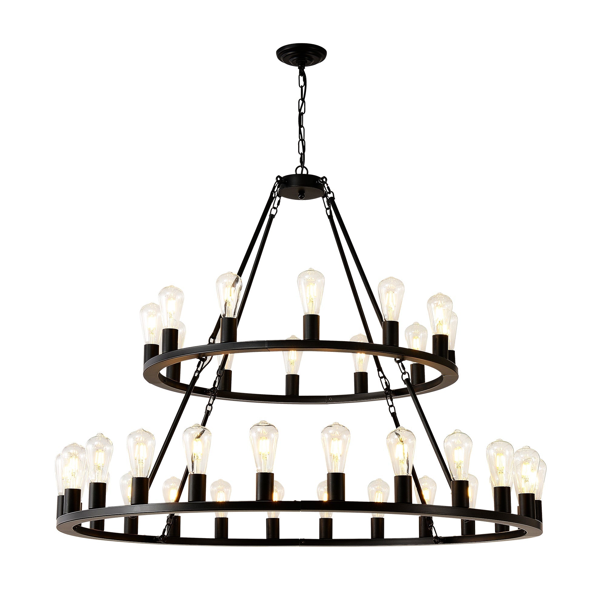 52 Inch Black Wagon Wheel Chandelier, 36-Lights by HouseOfZazla