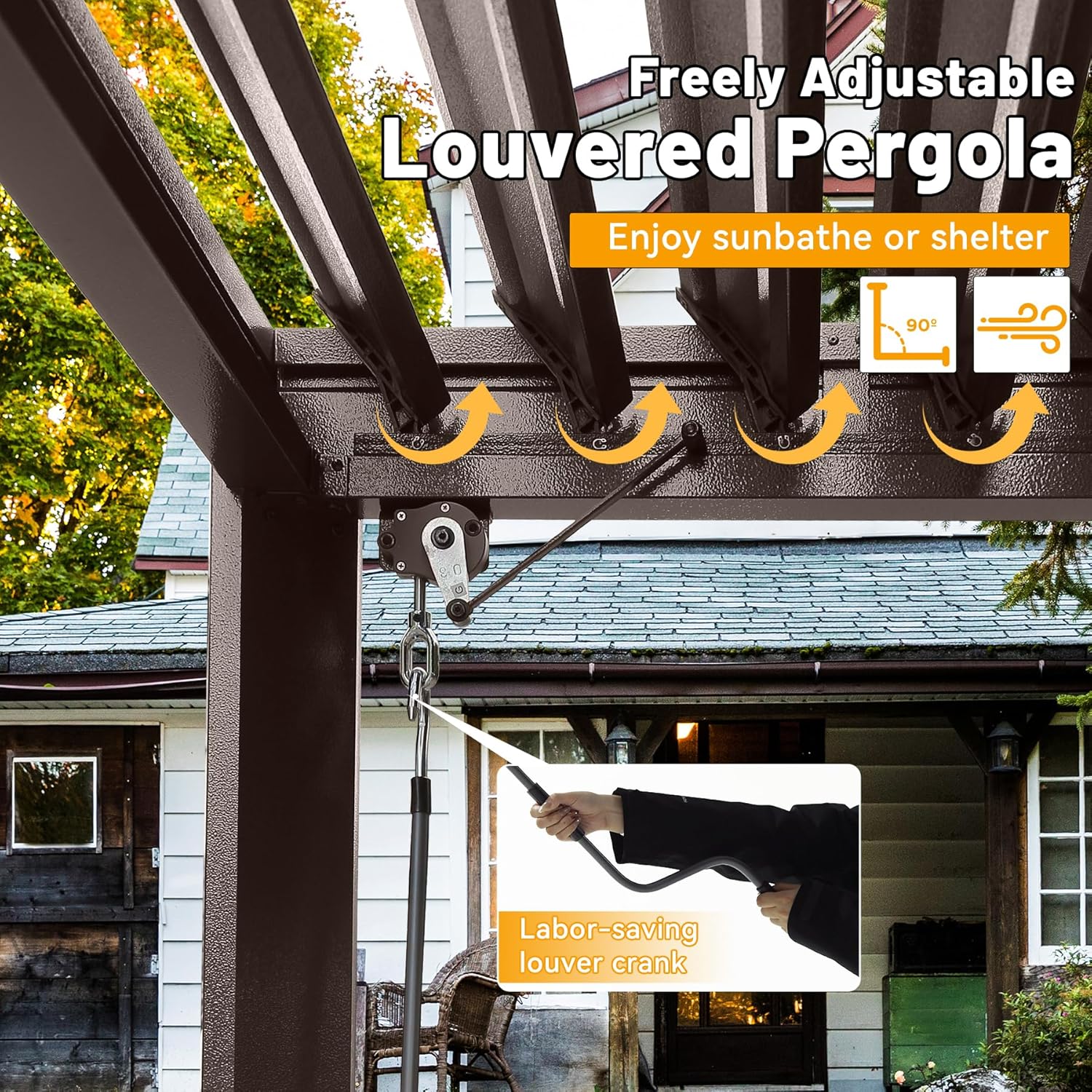 8x5 Ft Grill Louvered Pergola with Adjustable Roof and Built-in Gutter by HouseOfZazla