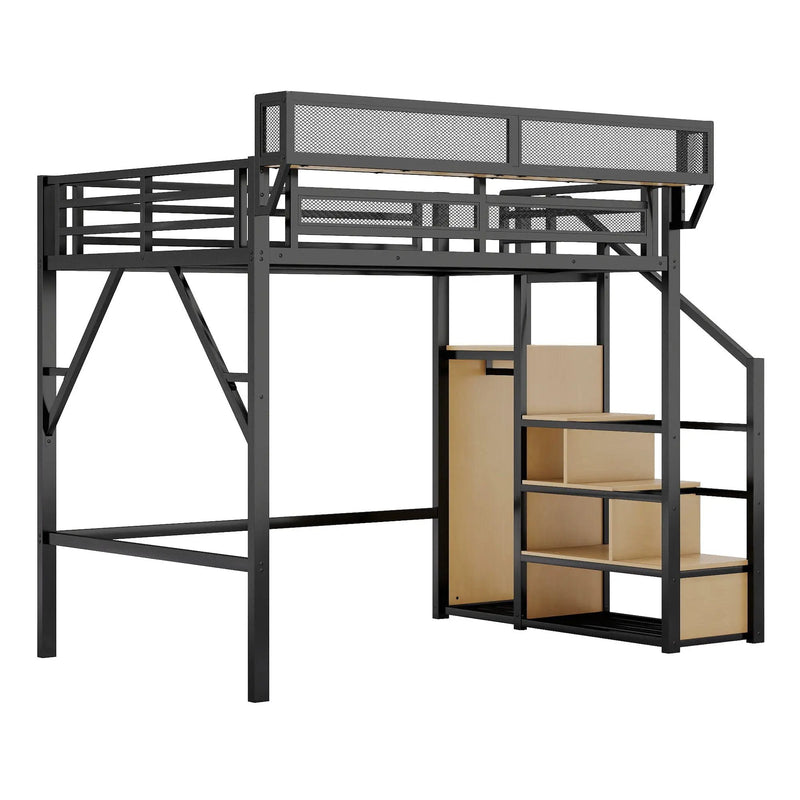 Loft Bed With Stairs, Storage Shelves, Wardrobe by Unique Piece Furniture
