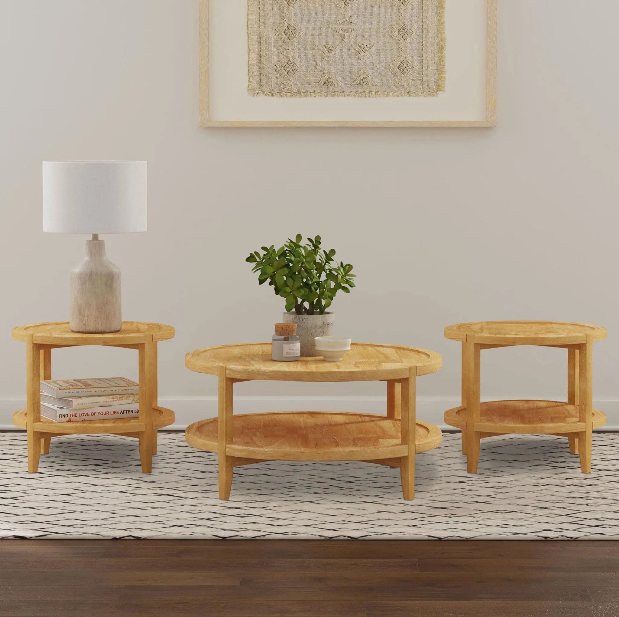 Camillo 3-piece Round Coffee and End Table Set Maple by Unique Piece Furniture